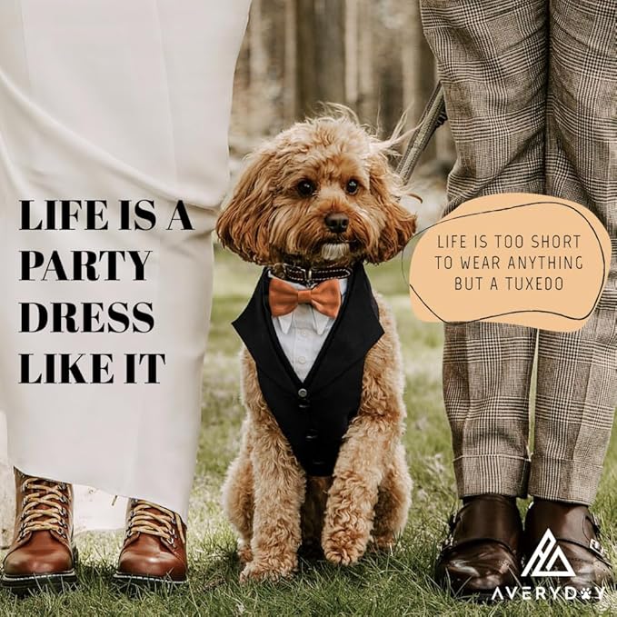 AVERYDAY Dog Tuxedo for Wedding Outfit, Dog Suit and Tie Costumes for Birthday, Halloween, Cosplay, Christmas Party, Pet Formal Wear with Bowtie, Tux for Medium Large Dogs, Bulldog, Labrador, Husky