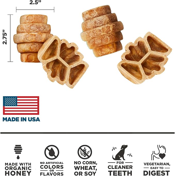 Hive Treats for Dogs — Healthy, Non-GMO Project Verified, Natural Peanut Butter Flavored, Natural, Vegetarian Chews, Made in The USA (Hive Chews, Large Breeds)