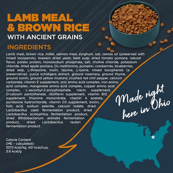 Blackwood Sensitive Skin & Stomach Dry Dog Food, Lamb Meal & Brown Rice with Ancient Grains, 24 Pound Bag with Prebiotics & Probiotics to Promote Gut Health