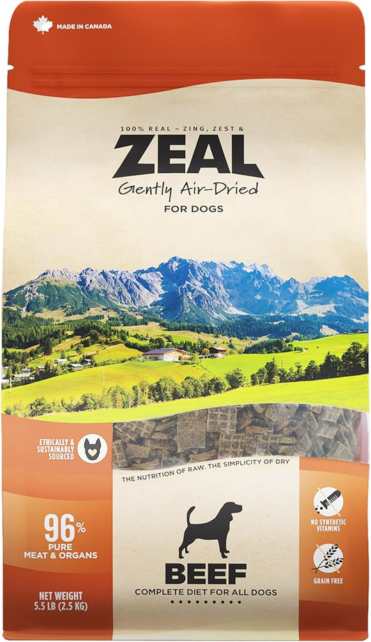 ZEAL Canada Air-Dried Beef Recipe for Dogs - High Protein, Natural Superfoods, Nutrient Rich, No Fillers, Grain Free, Complete & Balanced (Beef, 5.5lb)