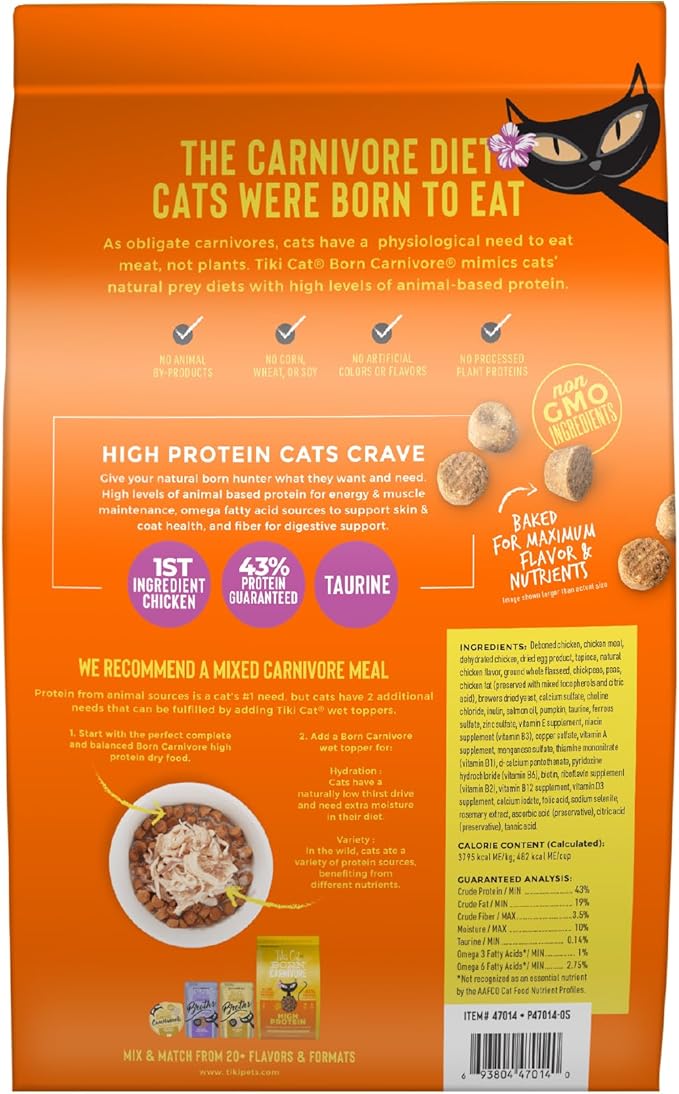 Tiki Cat Born Carnivore High Protein Dry Cat Food, Deboned Chicken & Egg 5.6 lbs. Bag