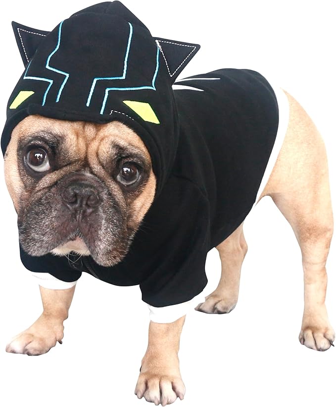 iChoue Black Panther Dog Halloween Costumes Hoodies for French Bulldogs, Pugs, English Bulldogs, Keep Your Dogs Warm and Stylish. Add Fun to Your pet’s Wardrobe, Sure to Turn Heads - Black, Medium