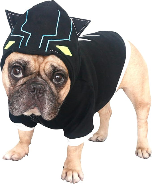 iChoue Black Panther Dog Halloween Costumes Hoodies for French Bulldogs, Pugs, English Bulldogs, Keep Your Dogs Warm and Stylish. Add Fun to Your pet’s Wardrobe, Sure to Turn Heads - Black, Large