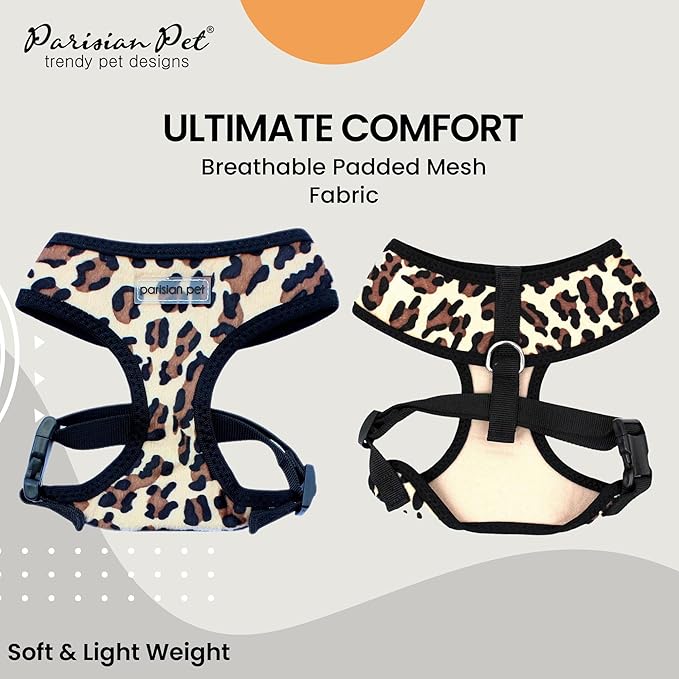 Parisian Pet Freedom Adjustable Leopard Print Dog Harness - 100% Mesh Fabric - Idle for All Outdoor Adventures - Large/XL