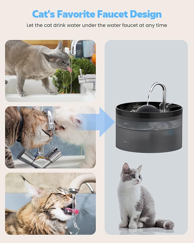 108oZ Cat Water Fountain, Pet Waterer Fountain with Ultra Silent Pump, Activated Carbon Filter Keep Water Fresh, Faucet Design, Anti Sputtering, Suit for All Kinds of Cat