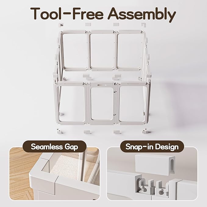 Jalove 12PCS Dog Playpen Clear Puppy Playpen Indoor, 30"H Easy Assemble Transparent Cat Small Pet Play Pen, Sturdy Plastic Dog Fence Crate Kennel Whelping Cage Enclosure for Small & Medium Dogs, White