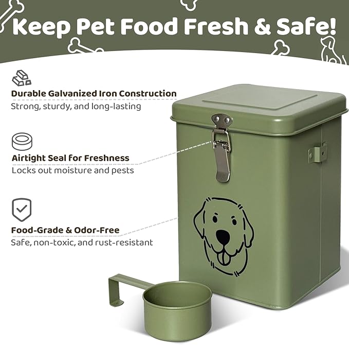 Dog Food Storage Container Airtight Dog Treat Container Pet Food Storage Containers Dog Treat Jar Tinplate Dog Treat Bin Black