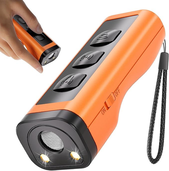 Dog Bark Deterrent Devices Rechargeable Anti-Barking Device for Dogs 50ft Long Range Ultrasonic Correct Your Dog's Bad Behavior at the Push of aButton Better Than Shock Collars or Dog Training Collars