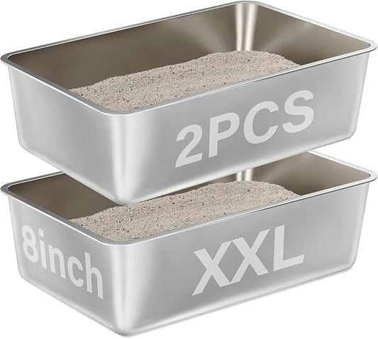 Stainless Steel Cat Litter Box 2 Pack-XXL Metal Litter Box for Adult Big Cats,Stainless Steel LitterBox Multiple Cats, Cat LitterBox -Pet Toilet Easy to Clean,Non Stick, No Smell