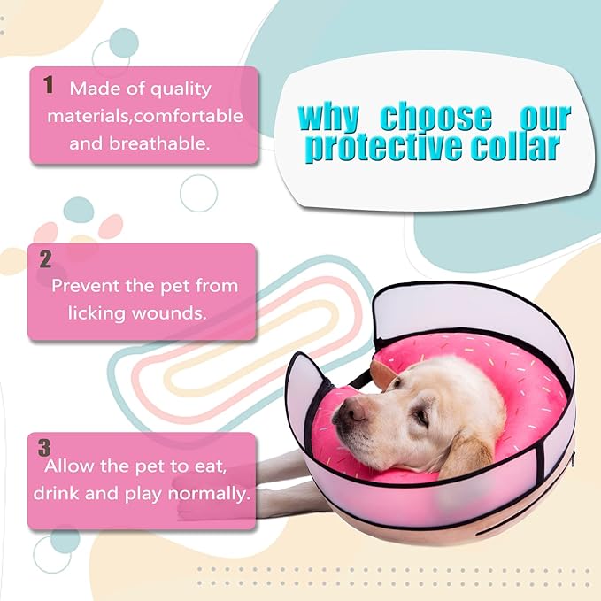 Inflatable Dog Cone Collar with Enhanced Anti-Licking, Soft Neck Donut for Dogs Cats, Recovery Pet Cone Collar After Surgery for Large Medium Small Dogs… (Donut Pink, Medium)