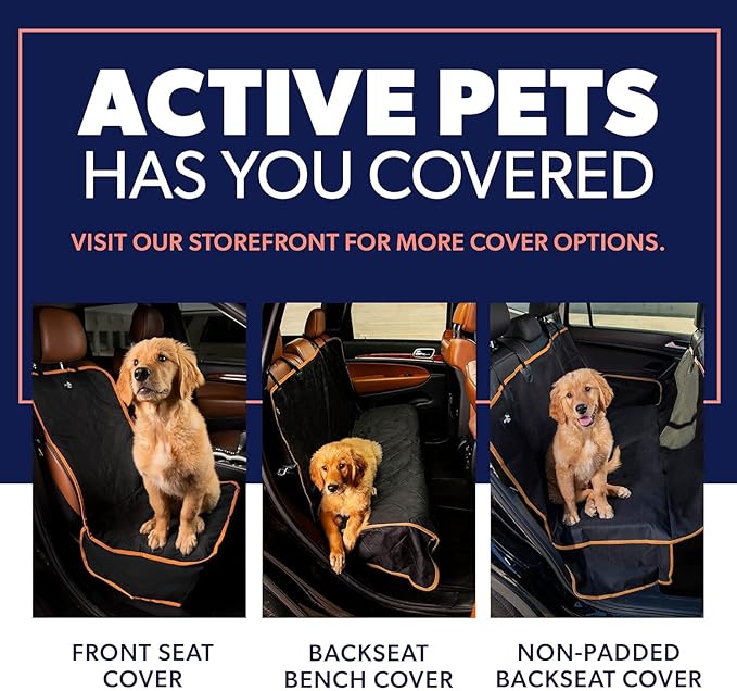 Active Pets Dog Car Seat Cover for Back Seat, Waterproof Pet Hammock Protector, Durable Nonslip Seat Protection SUV Truck, Standard 53"x56", Orange