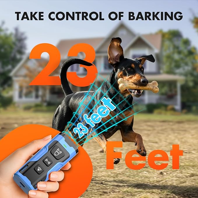 Dog Bark Deterrent Device- 3X Ultrasonic Anti Barking,6 Training Modes 23 FT Range–Barks No More Indoors Outdoors Behavior Correct Rechargeable,Compact,Safe, Humane Training for Dogs
