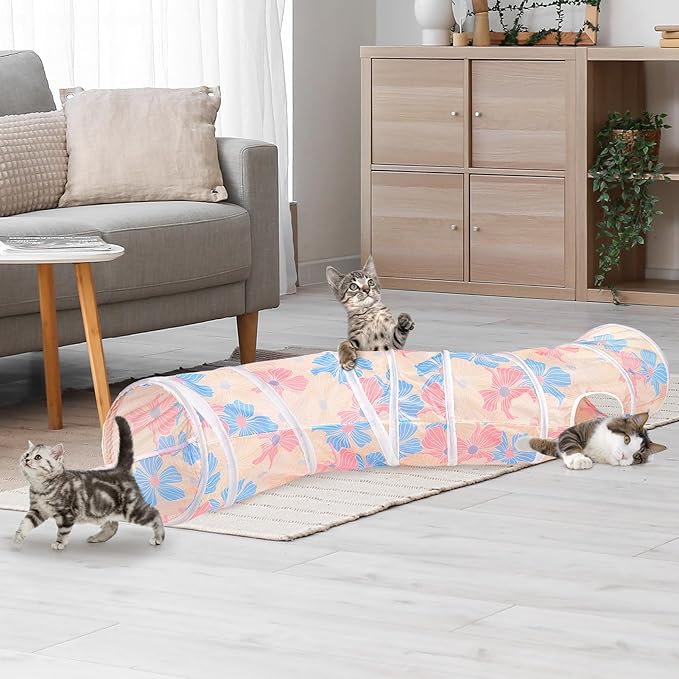 Glittme Cat Tunnel, Cat Tunnels for Indoor Cats, S-Shape Cats Cave with Cat Toys, Foldable Cat Tubes and Tunnels for Cats, Rabbit, Puppy, Guinea Pig