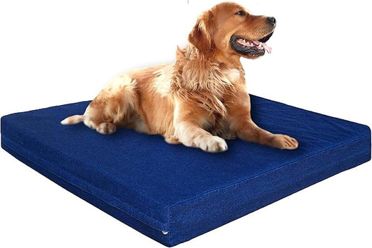 Dogbed4less XL Orthopedic Waterproof Durable Dog Bed for Medium to Large Dogs with Cool Memory Foam Pad, Denim in Blue, 40X35X4