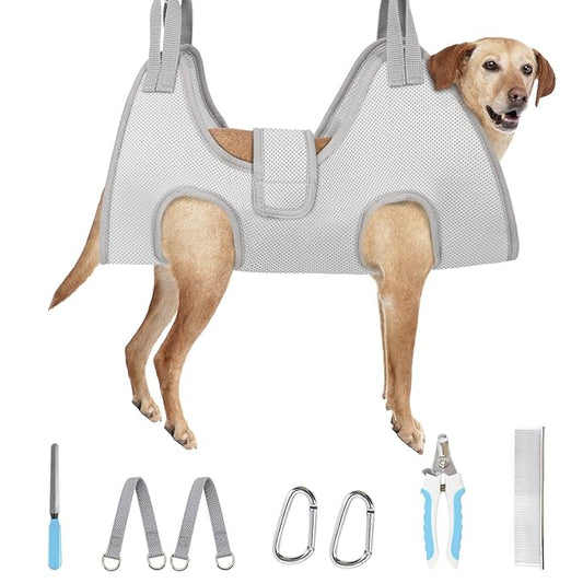 Supet Dog Grooming Hammock for Large Dogs, Dog Hanging Harness for Nail Trimming Doorframe, Pet Holder Restraint for Clipping Nails, Pet Hoist Sling for Cutting Nails at Home (Grey XL)