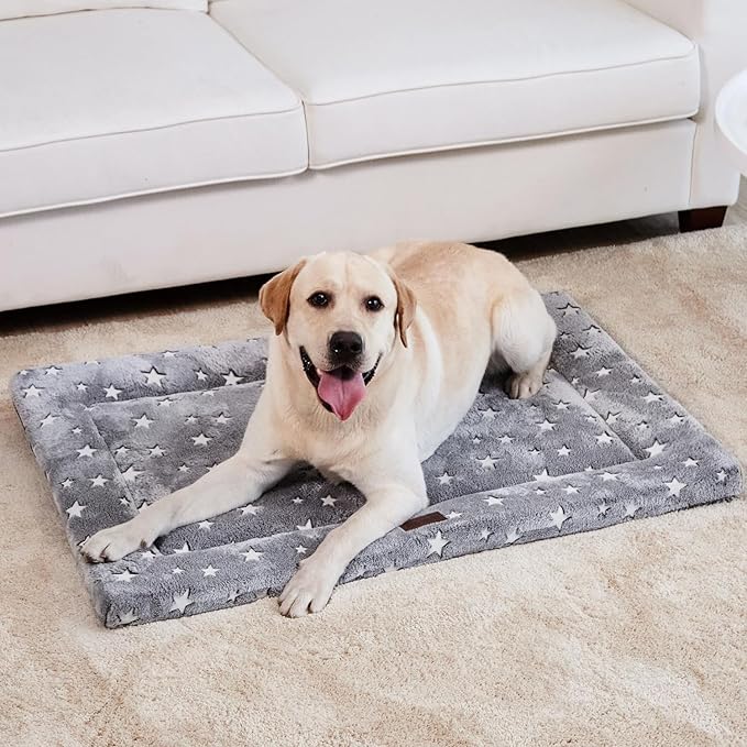 WESTERN HOME Dog Bed for Crate, High Resilience Foam Dog Crate Mat Kennel Pad with Soft Wavy Plush Comfortable Anti-Slip Washable Bed for Large Medium Small Dogs & Cats