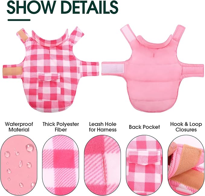 Kuoser Dog Winter Coat, Windproof Dog Fleece Jacket British Style Plaid Cold Weather Doggie Vest Coats, Reversible Cozy Warm Pet Clothes Apparel for Extra Large Size Dogs XXXL