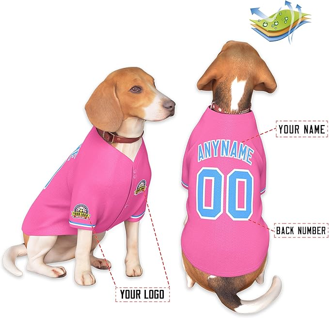 Custom Dog Baseball Jersey with Name Number Logo for Small Pet Dogs-Personalized Dog Shirts