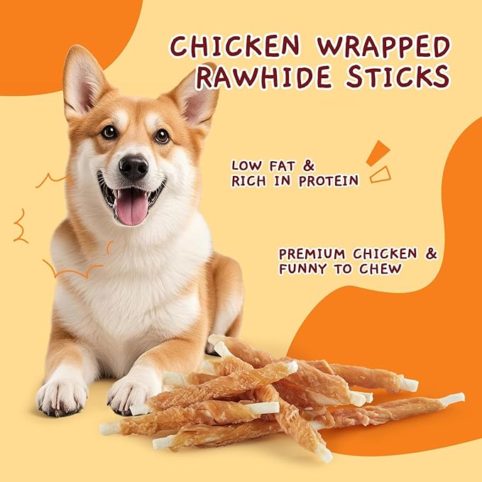 Jungle Calling Dog Treats, Chicken Wrapped Rawhide Sticks for Dogs, Delicious and Nutritious Training Reward Treats and Dog Chews Snacks, 6 oz