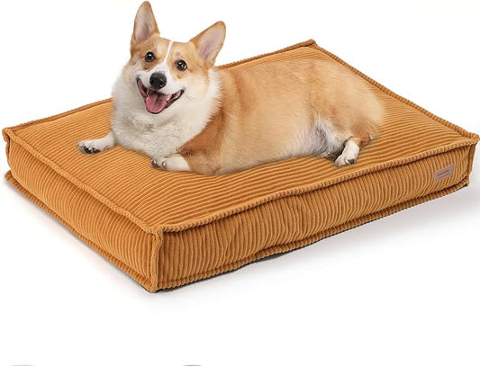 FUKUMARU Dog Bed, Thickened Corduroy Dog Beds Mat with Washable Cover, Large Waterproof Cotton Dogs Bed for Crate, Cozy Fluffy Pet Pillow Beds Kennel Pad with Non-Slip Bottom, 36inch, Ginger Yellow