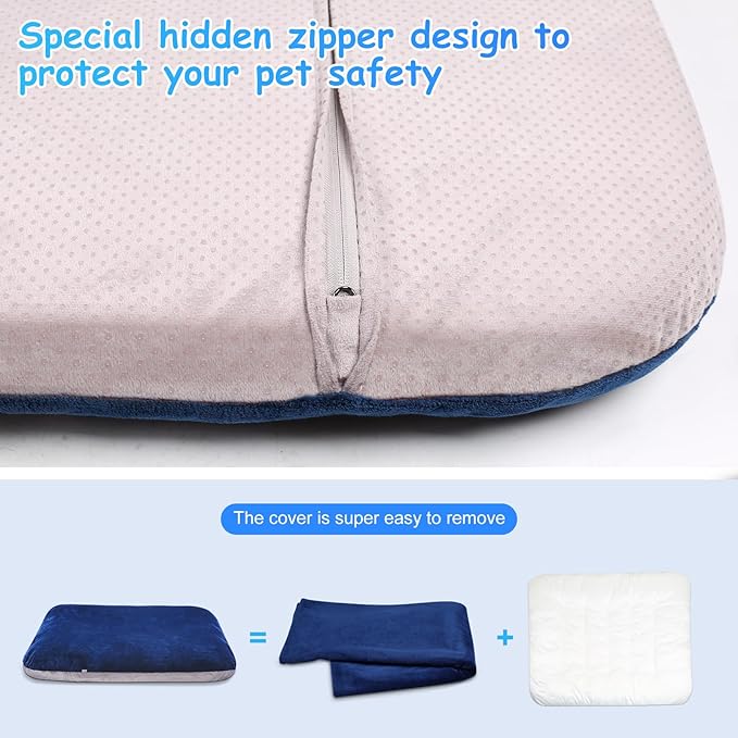 Magic Dog Super Soft Large Dog Bed, 39 Inches Orthopedic Foam Pet Beds with Anti Slip Bottom, Dog Sleeping Mattress with Removable and Washable Cover, Blue L,39'' X 33.5'' X 3.7''