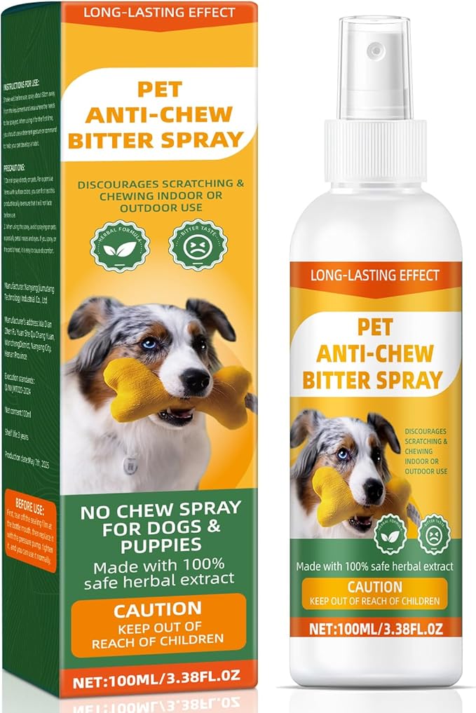 No Chewing Spray for Dogs, Anti-Chew Bitter for Dog Behavior Training Aid Spray, Natural Ingredients, Protect Furniture Shoes Belongings, Stop Chewing, Licking, Biting for Dog Deterrent Spray