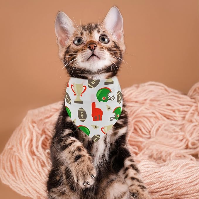 7 PCS Football Dog Bandanas for Small Dogs Stitching Edge Dog Bandana for Puppy Doggy Print One Side Scarves Game Day Grooming S