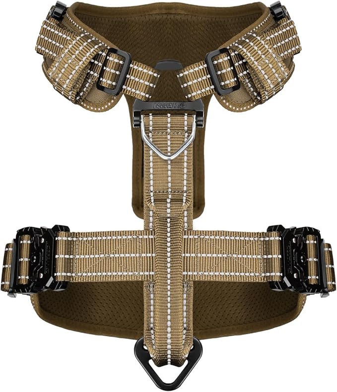 ICEFANG Dog Strap Harness with 4 x Metal Buckles,for X-Large Sized Dog,K9 Vest,Y-Shape Chest,Adjustable Pet Harness,No-Pull Front Leash Clip (X-Large (Pack of 1), Brown)