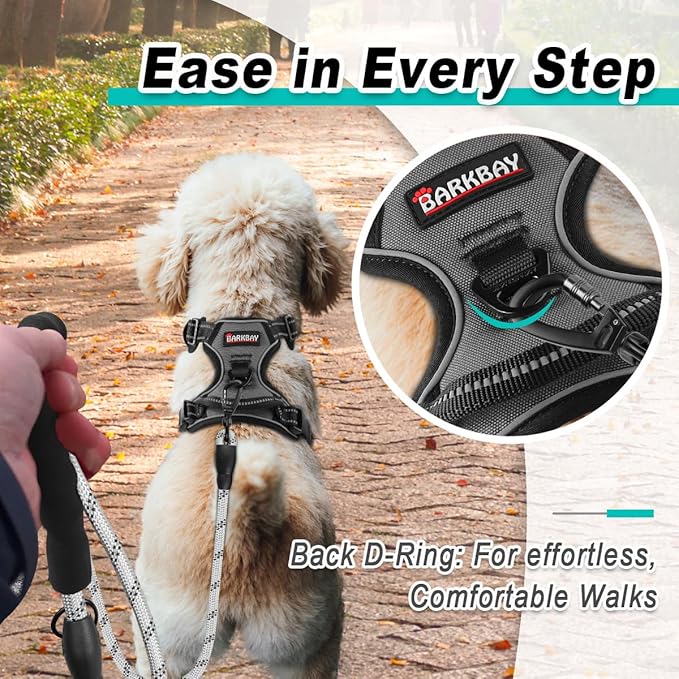 BARKBAY Dog Harness No Pull for Small Dogs - Adjustable, Reflective, Comfortable, No Choke, Heavy-Duty - Perfect for Outdoor Training, Walking, and Hiking - Strong & Durable - XS & Dark Grey