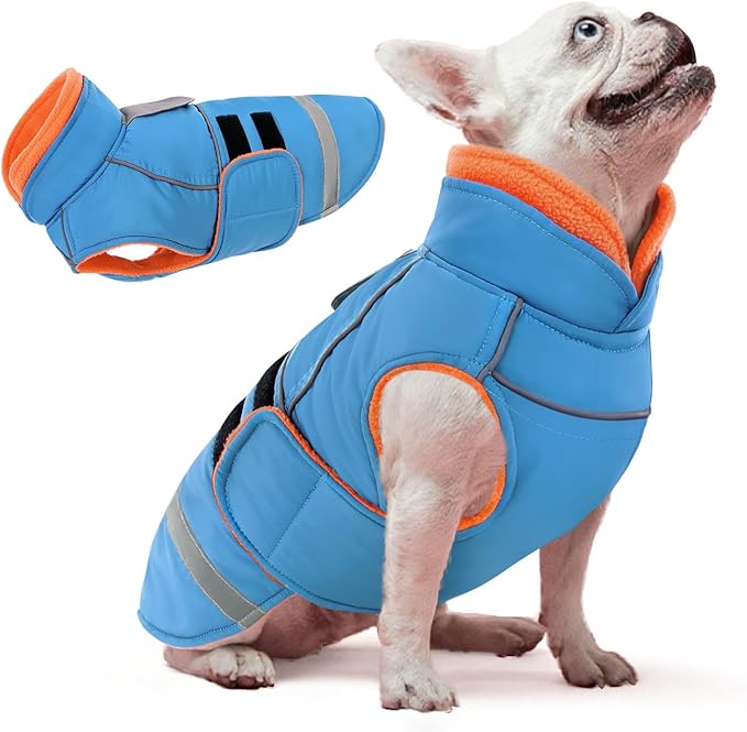KOESON Dog Winter Coat, Warm Dog Jacket with Leash Hole for Easy Walk, Waterproof Pet Fleece Vest with Adjustable Hook & Loop, Reflective Windproof Cold Weather Coat for Small Dogs, Turquoise XS