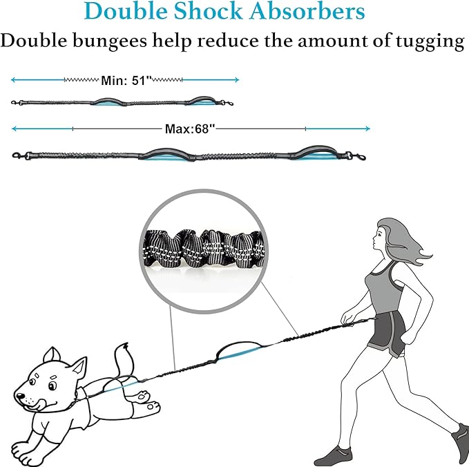 iYoShop Retractable Hands Free Dog Leash - Dual Handle Bungee Waist Leash for Small, Medium and Large Dogs (Medium/Large, 25-150 lbs, Royal Blue)