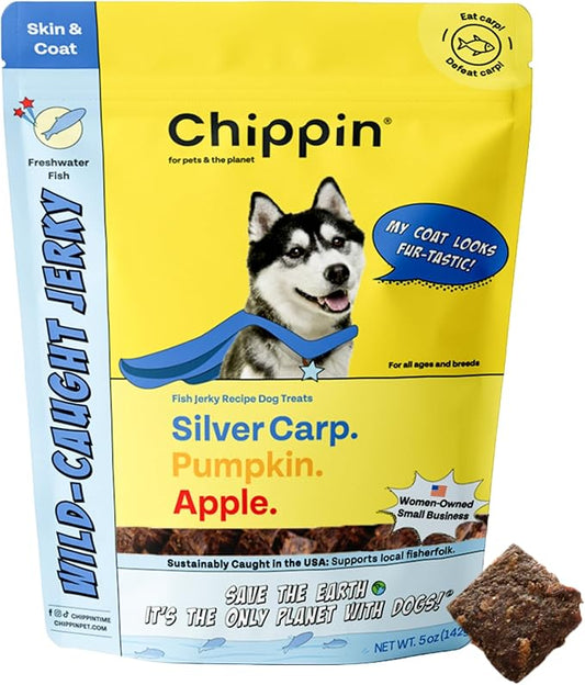 Chippin Fish, Pumpkin, Apple Grain-Free Dog & Cat Treats (5oz, 1-Pack) | USA Wild-Caught Fish | Hypoallergenic, Chicken-Free | Best Training Treats | Puppies & Senior Dogs | Low Fat Dog Treats