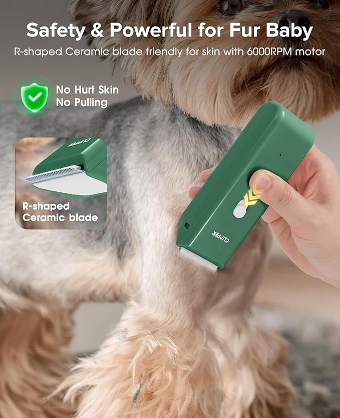 Upgrade Home Professional Dog Grooming Kit Clipper for Matted&Long Hair, Cordless Pet Shaver Low Noise USB Rechargeable for Cats, Small&Medium Dogs, Handy Pet Hair Grooming Trimmer, Green