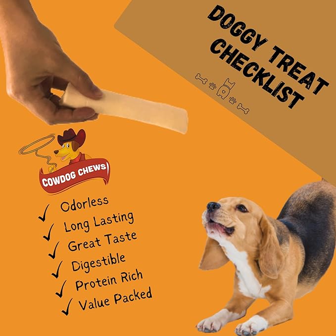 Cowdog Chews Beefhide Roll (7-8 inch) Long Lasting Dog Treat Bone, Great for Dental Health and Aggressive Chewers (20 Count)