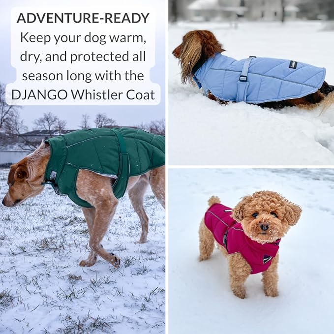 DJANGO Insulated Puffer Dog Jacket with Harness Hole – Warm, Water-Repellent Winter Dog Coat for Small Dogs, Dachshunds, Puppies – Adjustable, Reflective Cold Weather Dog Apparel – Dusk Blue, Medium