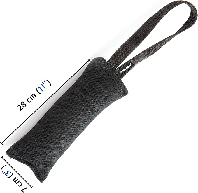 Dingo Gear French Linen tug Toy for Dog, Dog Bumper for Training, Agility, tug of war, Dog bite Pillow for Strong Dog, 1handle 11" Black S00073