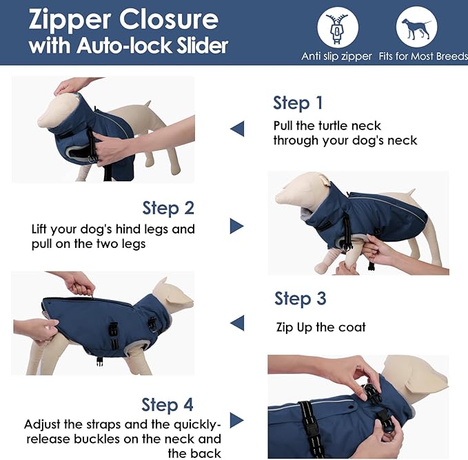 AOFITEE Small Dog Coat, Warm Dog Jacket Winter, Windproof Puppy Winter Coat with Harness & Zipper, Reflective Turtleneck Fleece Pet Sweater Snow Jacket Snowsuit for Schnauzer, Yorkshire Terrier, S