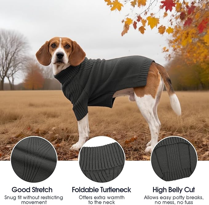 IECOii XL Dog Sweater,Winter Doggy Clothes for Large Dogs Girl Boy,Warm Pullover Soft Dog Sweater Turtleneck,Lightweight & Good Stretch for Active Dogs Like Beagle,Border Collie (Grey,XLarge)