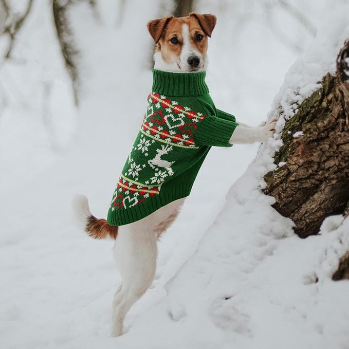 Queenmore Dog Christmas Sweater,Turtleneck Knitted Pullover Xmas Dog Clothes Sweatshirt,Pet Christmas Outfit, Warm Doggy Sweaters for Small Dogs Boy Girl,XS