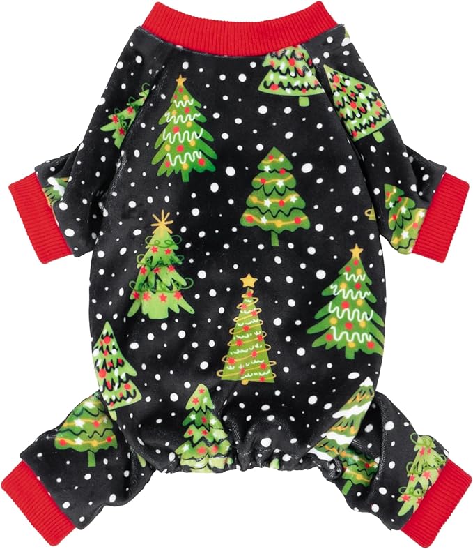 Fitwarm Christmas Tree Dog Pajamas, Christmas Clothes for Small Dogs Boy Girl, Holiday Pet Outfit, Black, Red, Green, Yellow, Small