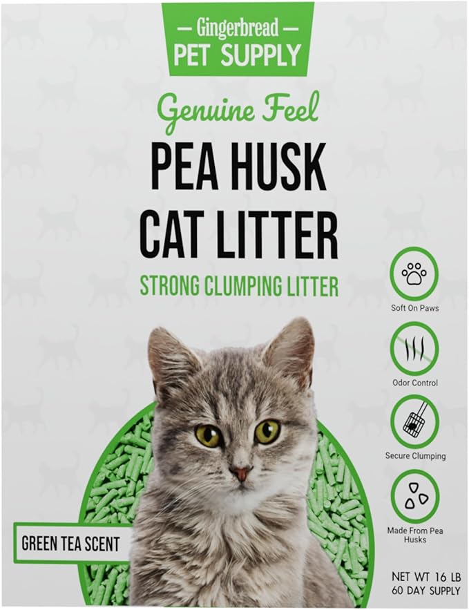 Premium Pea Husk Scented Cat Litter for Happy and Healthy Cats. (16 lbs)(Green Tea)