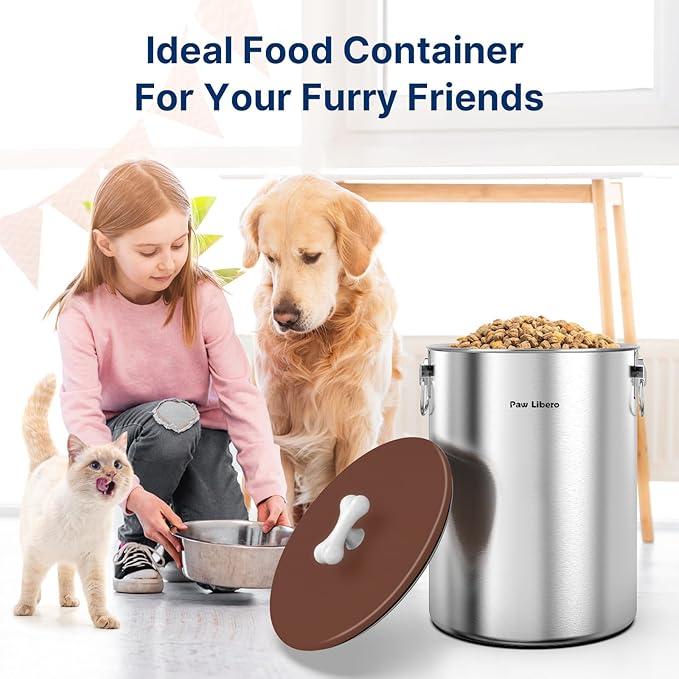 25 Lbs Stainless Steel Dog Food Storage Container with Airtight Lid & Ceramic Bone Handle, Large Metal Dog Food Bin for Dogs & Cats, Keep Fresh, Easy to Clean