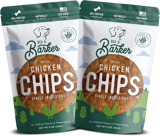 Beg & Barker All Natural Chicken Chips for Dogs (16oz) - Dog Treats Made with USA Sourced Real Meat Chicken, Made in The USA