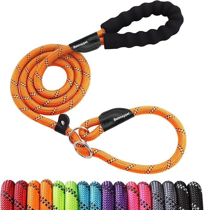 Slip Leads Dog Leash - 4/5/6/8/10 FT Heavy Duty Training Leashes - Reflective & Comfortable Handle for Small Medium Large Dogs (1/2''- 4FT, Orange)