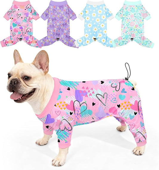 Bienbee Dog Pajamas, 4 Pack Cute Soft Dog Puppy Clothes Dogs Pjs Onesies Jammies Outfit Adjustable Breathable & Stretchy Clothes for Small Medium Large Dogs Girl Boy Puppy-L