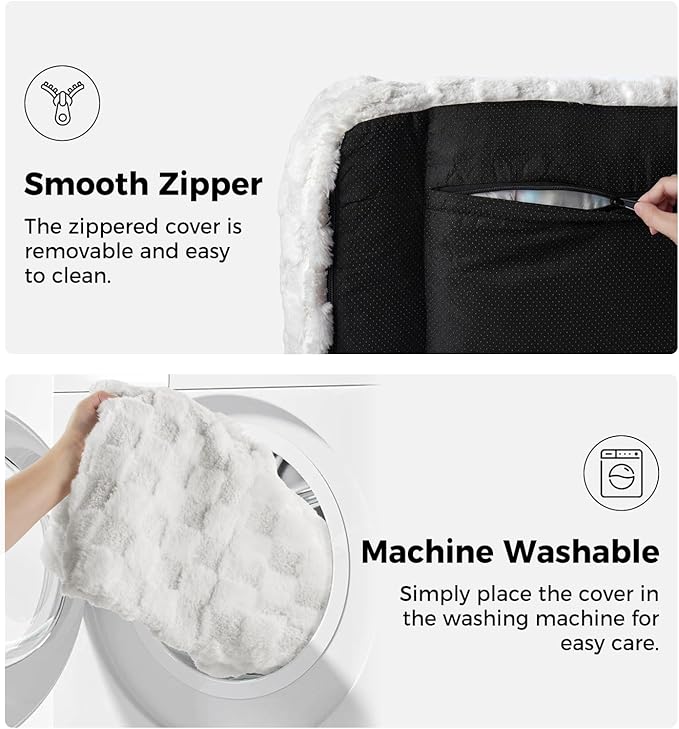 MADE 4 PETS Cat and Dog Indoor Couch Bed, Soft Faux Fur Checkered Pet Sofa, Cozy Fluffy Pet Sofa with Supportive Foam, Removable Washable Cover with Non-Slip Base, White, Medium