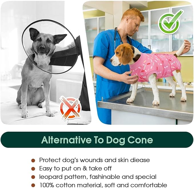 Kuoser Dog Surgery Suit, Comfy Dog Recovery Suit Female Doggie Onesie for Surgery, Post Op Protective Onesie, Soft E-Collar Alternative for Cats & Puppies, PinkRibbon XS