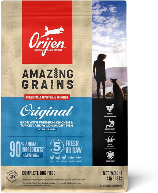 ORIJEN Amazing Grains High Protein Dry Dog Food Original Recipe 4lb Bag