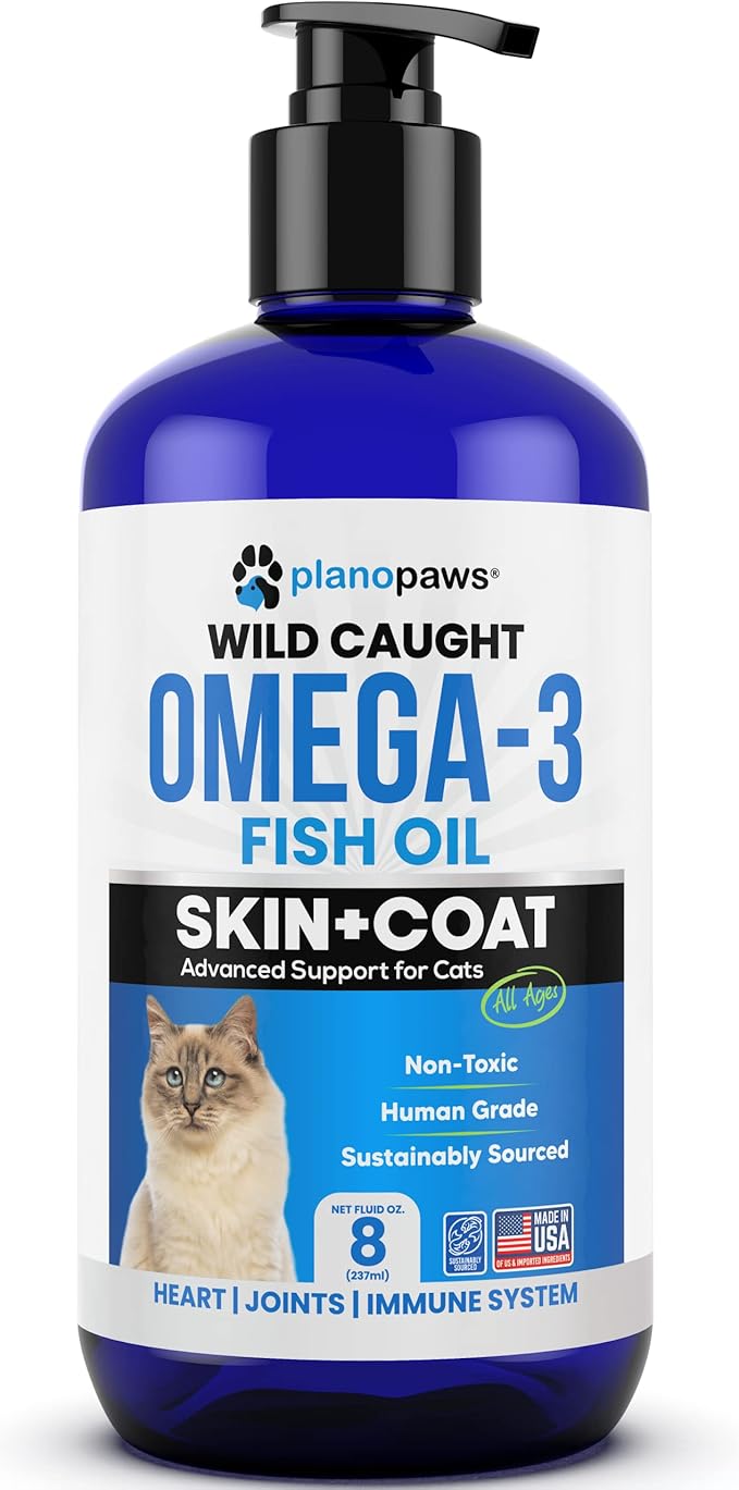 Omega 3 Fish Oil for Cats - Better Than Salmon Oil - Kitten & Cat Vitamins and Supplements - Cat Dandruff Treatment - Liquid Fish Oil for Pets - Shedding Support - Cat Health Supplies for All Ages