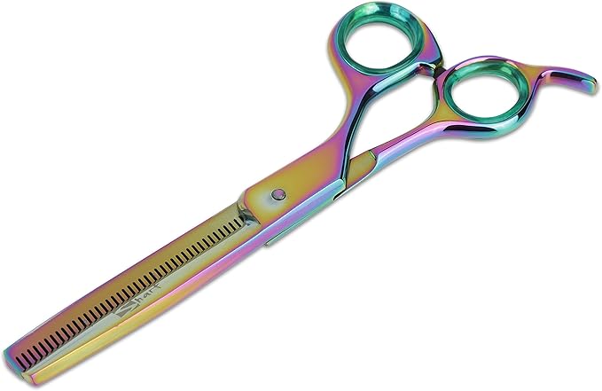 Sharf Gold Touch Pet Shears, 6.5' 42-Tooth Rainbow Thinning Shear for Dogs, 440c Japanese Stainless Steal Dog Thinning Shears